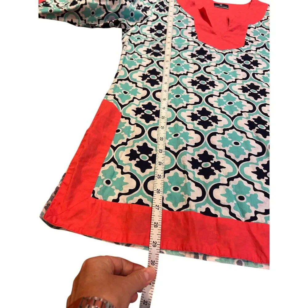 SIMPLY SOUTHERN COLLECTION Cotton Tunic Flower Top Shirt Aqua Medallion Medium